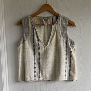 Ace & Jig Cream Striped V-Neck Crop Tank with Black & Yellow Accents